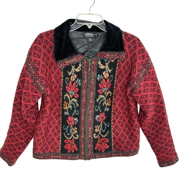 VTG Icelandic Design Wool Cardigan Sweater Medium Floral Granny Cottage Core - Picture 5 of 14